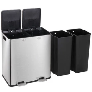2×8 Gallon Dual Trash Can Rectangular Double Compartment Trash can for Kitchen - Picture 1 of 24