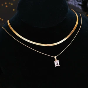 Damen Halskette 2er-Set925 Silber Gold Zirkonia Anhänger Frauen Schmuck Geschenk - Bild 1 von 3
