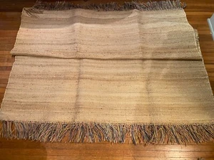 Natural Color Jute Boho Area Rug with Multicolor Fringe Trim 81" L x 62.5"W - Picture 1 of 3