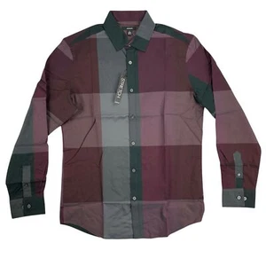 Alfani Mens Woven Plaid Classic Fit Long Sleeve Button Down Shirt Port Purple S - Picture 1 of 3