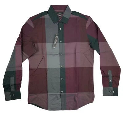 Alfani Mens Woven Plaid Classic Fit Long Sleeve Button Down Shirt Port Purple S - Image 1 of 3