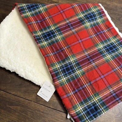 POTTERY BARN SIMON PLAID LUMBAR PILLOW COVER 14" X 36" ~ RED ~ COTTON/SHERPA - Image 1 of 4