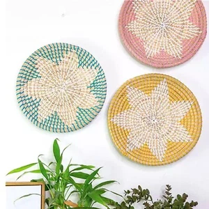 Boho Seagrass Wall Basket Decorative Natural Hanging Woven Wall Basket Gift Set - Picture 1 of 5