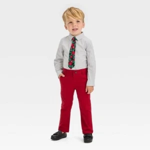 NEW! 3pc Toddler Boys' Long Sleeve Woven Shirt, Tie, and Pants Set - 12M - Picture 1 of 7