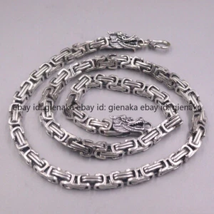 Real S925 Sterling Silver Necklace Men's 6mm Byzantine Dragon Head Chain 22inchL - Picture 1 of 7