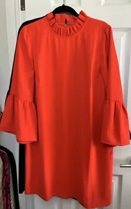Jcrew Ruffle Neck Dress Orange Red Size 12 Crepe - Picture 1 of 3