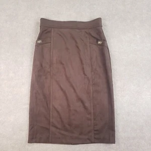 J Mclaughlin Rowena Skirt Women Size 10 Brown Faux Suede Zip Stretch Pockets - Picture 1 of 12