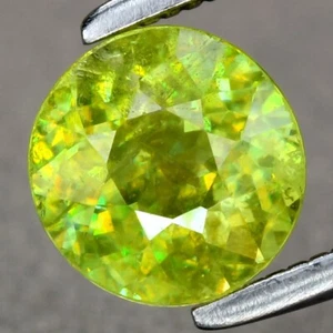 0.97ct 6mm Round Natural Yellowish Green Sphene Gemstone, High Luster - Imagen 1 de 4
