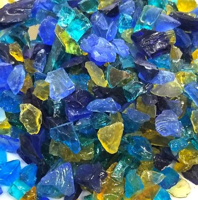 ROYAL BLUE GOLD - 1/4" - 1/2" Large Fireplace Fire Pit Fireglass Glass Crystals - Image 1 of 4