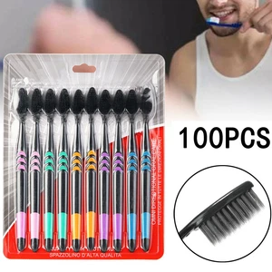 Lot 100Pcs Soft Adult Toothbrush Bamboo Charcoal Health Teeth Brushes Tooth Care - Picture 1 of 11