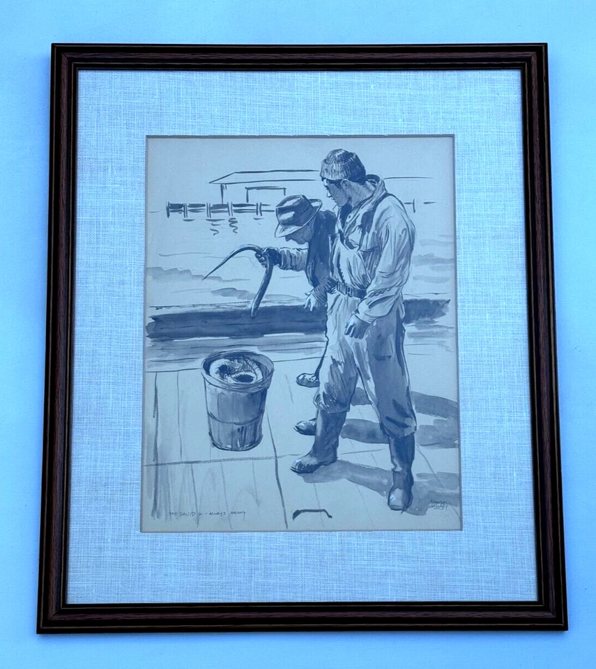 Emanuel Schary Signed Original Painting Eel Fishermen Sea Fishing - Image 1 of 4