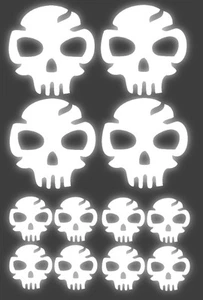 12 REFLECTIVE HI-VIZ SKULL DESIGN BIKE CAR MOTOR CYCLE STICKERS DECALS REFLECTOR - Picture 1 of 8