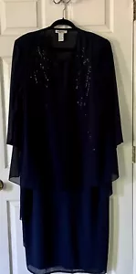 Patra's Women's Navy Blue Evening Dress with sheer beaded embellished jacket 16 - Picture 1 of 9