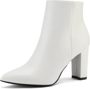 Women'S Chunky Heel Ankle Booties Pointed Toe Short Boots - Picture 1 of 7