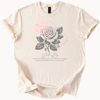Camiseta Cáncer Rosa Blanca Camisa Horóscopo Zodiaco Foto 1 de 4