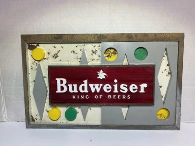 Antiguo letrero de bar estilo backgammon Budweiser King of Beer de metal y plástico Foto 1 de 4