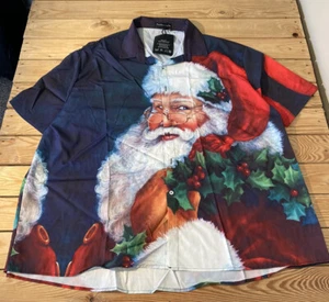 punctilious men NWT men’s short sleeve button up Santa shirt size 5XL Blue S3 - Picture 1 of 8