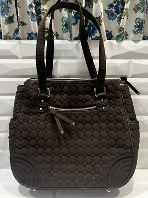 Vera Bradly 大号棕色包钱包手提包绗缝超细纤维单肩包托特包拉链 — 第 1/4 张图片