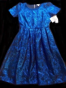 Abito Amelia nuovo con etichette S LuLaRoe BLU METALLIZZATO Elegante TONO SU TONO NERO - Foto 1 di 4