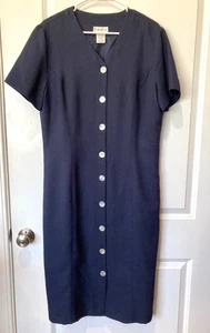 Vintage Y2K 90er Worthington Kleid Gr. 16 Tall Marine Kurzarm Perlmutt Knopf - Bild 1 von 8
