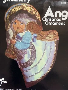 Angel with a Horn Ornament Vintage Silk & Metal Thread on Satin Unworked - Picture 1 of 10