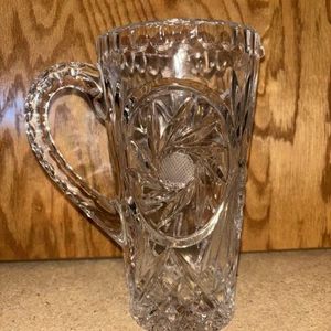 Amerikanischer Wasserkrug Brillantzeit ABP geschliffenes Glas 8 1/4" hoch geätzte Blume - Bild 1 von 6