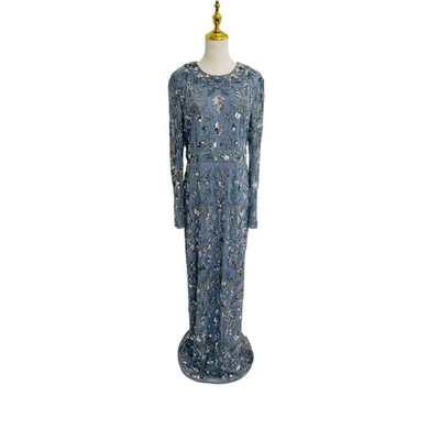 Mac Duggal 93939 Slate Blue High Neck Sequins Embellished Dress Size 10 $798 - Image 1 of 4
