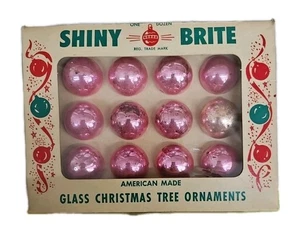 Vintage Shiny Brite Mini Glass Christmas Tree Ornament Box Of 12 pink Balls - Picture 1 of 8