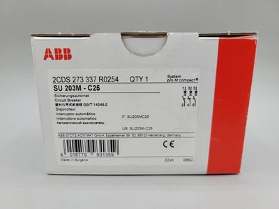 NUEVO ABB SU 203M-C25 3 polos 25 amperios disyuntor SU203MC25 2CDS273337R0254 Foto 1 de 2