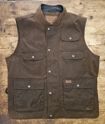 Vtg Outback Australian Waxed Oilskin Brown Vest Mens XL Canvas Overlander - Image 1 of 4