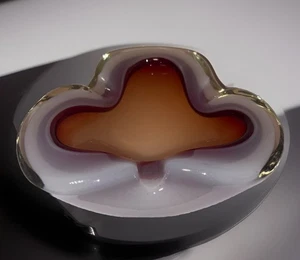 Alfredo Barbini - Murano Art Glass RED OPAL Biomorphic Ashtray Bowl - Picture 1 of 9