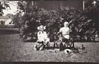 Rppc Real Photo Postcard Girl And Boy With Toys Teddy Bear Doll Horse Big Bows