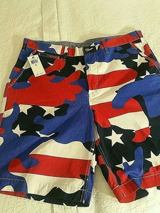 MENS SIZE 35 RED/WHITE/BLUE CAMO/STARS & STRIPES POLO RALPH LAUREN SHORTS 4th - Picture 1 of 10