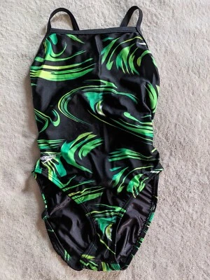 Traje de baño SPEEDO de una pieza para mujer 4/30 espiral traje de baño negro verde Foto 1 de 4