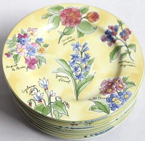Set of 8 Furio Creme Brulee 8" Salad Plates Yellow Floral - Picture 1 of 5