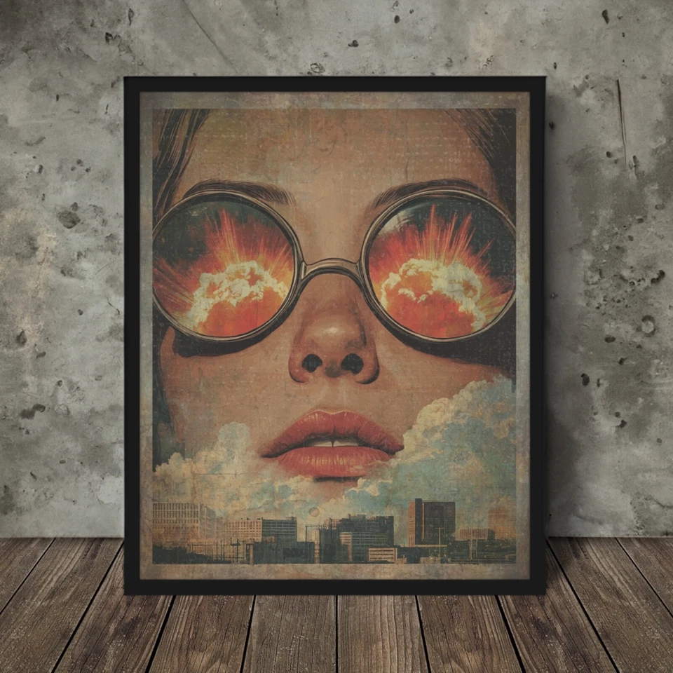 Arte de pared vintage ATOMIC BOMB NUKE GIRL, póster de la Guerra Mundial del Apocalipsis nuclear Foto 1 de 4
