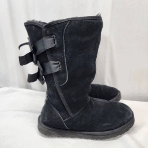 UGG Everleigh Negro Gamuza Doble Lazo Media Pantorrilla Mujer 10 BOTAS Forro Piel de Oveja - Imagen 1 de 7