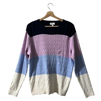 Suéter Kim Rogers Talla XL Rayas Bloque de Color Acanalado Cable Tejido 100% Algodón Foto 1 de 4