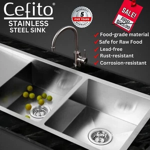 Cefito Kitchen Sink 304 Stainless Steel 1111x450mm Double Bowl Undermount Silver - Picture 1 of 8