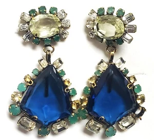 Iradj Moini 3.5" Long Blue stone Flower Drop Earrings HEAVY - Picture 1 of 19