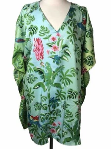 NWT Tropical Parrot Cover Up Short Caftan Kimono Style Lounger One Size - Picture 1 of 11