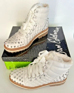 Sam Edelman Bren, WHITE Quilted Ankle Studded Boots, Women’s 9M - Picture 1 of 6