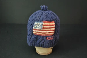 Polo Ralph Lauren Cable Knit Hat Cap Beanie USA Flag RL 67 Blue 5325KS - Picture 1 of 2