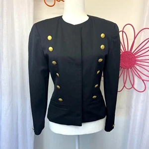 Mondi Vintage Military Double Breasted Jacket Crop Ladies Black Size SMALL / 34 - Picture 1 of 8