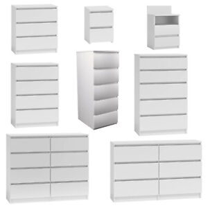 WHITE Chest Of Drawers Bedroom Furniture Storage Bedside 2 to 8 Draws - MODERN