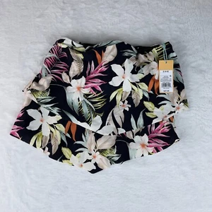 Kona Sol Tankini Top Women's Small Black Tropical Print Tiered Bandeau Stretch - Picture 1 of 4
