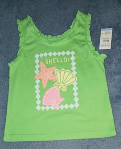 365 KIDS GARANIMALS sz 10 Green Graphic Mini Ruffle Tank Top 'Shello' Cot Blend - Picture 1 of 3