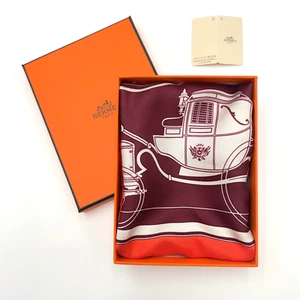 Auth Hermes Carré 45 Ex-Libris Red x Multicolor Silk Scarf W/Box BA050249 - Picture 1 of 19