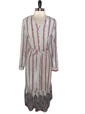 Vestido LANE BRYANT Talla Grande 1X 16W Marfil Rosa Azul Manga Larga Midi Bolsillos Foto 1 de 4