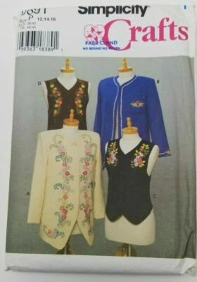 Simplicity Crafts 9891 Misses Lined Jackets , Vests ribbon embroidery Sz 12-16 - Image 1 of 3